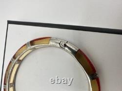 VTG Sterling Yellow Red String Of Fate Silver Clamper Bracelet Signed 925 Read