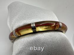 VTG Sterling Yellow Red String Of Fate Silver Clamper Bracelet Signed 925 Read