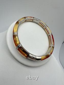 VTG Sterling Yellow Red String Of Fate Silver Clamper Bracelet Signed 925 Read