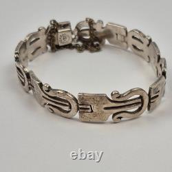 VTG Taxco Sterling Silver Panel Bracelet Eagle 3 Mark 34g Boho Mexico Size 6.5