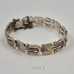 VTG Taxco Sterling Silver Panel Bracelet Eagle 3 Mark 34g Boho Mexico Size 6.5