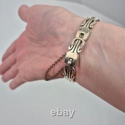 VTG Taxco Sterling Silver Panel Bracelet Eagle 3 Mark 34g Boho Mexico Size 6.5