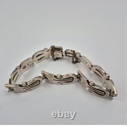 VTG Taxco Sterling Silver Panel Bracelet Eagle 3 Mark 34g Boho Mexico Size 6.5