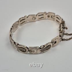 VTG Taxco Sterling Silver Panel Bracelet Eagle 3 Mark 34g Boho Mexico Size 6.5