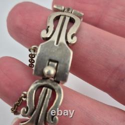 VTG Taxco Sterling Silver Panel Bracelet Eagle 3 Mark 34g Boho Mexico Size 6.5