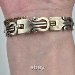 VTG Taxco Sterling Silver Panel Bracelet Eagle 3 Mark 34g Boho Mexico Size 6.5