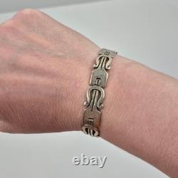 VTG Taxco Sterling Silver Panel Bracelet Eagle 3 Mark 34g Boho Mexico Size 6.5