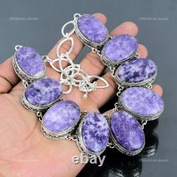 Valentines Deal Sterling Silver Oval Lepidolite Gemstone Vintage Chain Necklace