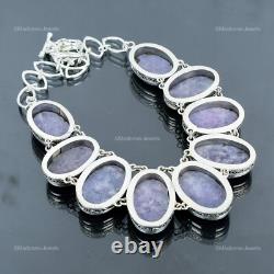 Valentines Deal Sterling Silver Oval Lepidolite Gemstone Vintage Chain Necklace