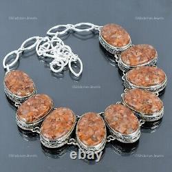 Valentines Deal Sunstone Gemstone Sterling Silver Vintage Chain Necklace Jewelry