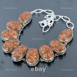 Valentines Deal Sunstone Gemstone Sterling Silver Vintage Chain Necklace Jewelry