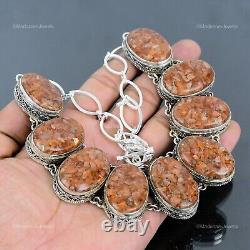 Valentines Deal Sunstone Gemstone Sterling Silver Vintage Chain Necklace Jewelry