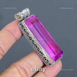 Valentines Sale Pink Tourmaline Stone Vintage Pendant Jewelry Sterling Silver