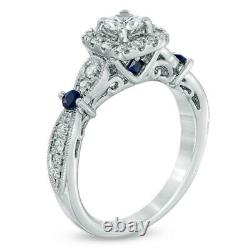 Vera Wang Love Collection 1.7 CT Diamond Blue Sapphire Vintage Ring 14k Gold Fn