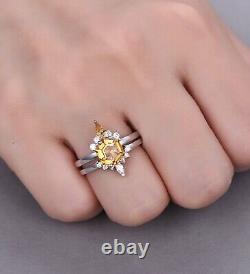 Victorian 925 Sterling Silver Citrine Ring For Her Moissanite Studded Design Cut