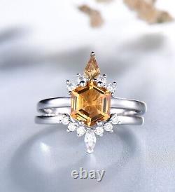 Victorian 925 Sterling Silver Citrine Ring For Her Moissanite Studded Design Cut