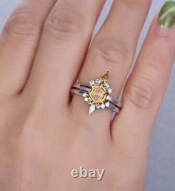 Victorian 925 Sterling Silver Citrine Ring For Her Moissanite Studded Design Cut