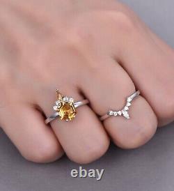 Victorian 925 Sterling Silver Citrine Ring For Her Moissanite Studded Design Cut