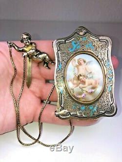 Victorian Antique STERLING SILVER Gold Dance Card Chatelaine Cherub AIDE MEMOIRE