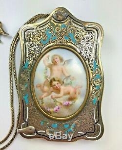 Victorian Antique STERLING SILVER Gold Dance Card Chatelaine Cherub AIDE MEMOIRE