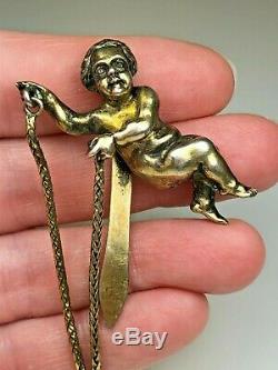 Victorian Antique STERLING SILVER Gold Dance Card Chatelaine Cherub AIDE MEMOIRE