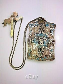 Victorian Antique STERLING SILVER Gold Dance Card Chatelaine Cherub AIDE MEMOIRE