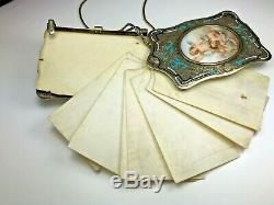 Victorian Antique STERLING SILVER Gold Dance Card Chatelaine Cherub AIDE MEMOIRE
