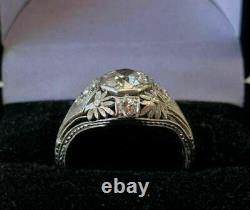 Victorian Edwardian Antique Engagement Ring 14k White Gold Over 2.18 Ct Diamond