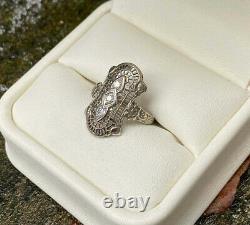 Victorian Edwardian Filigree Fine Ring 925 Sterling Silver 1.9 Ct Round Diamond