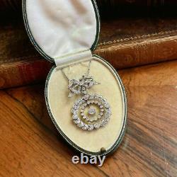 Victorian Edwardian Pendant Without Chain 14K White Gold Over 2.68 Ct Diamond