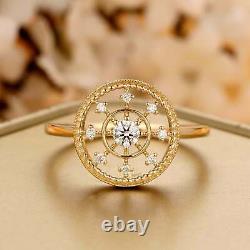 Vintage 0.2CT Round Cut Moissanite Stone Engagement Ring 14K Yellow Gold Plated