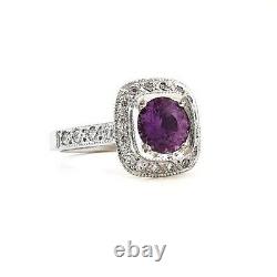 Vintage 1.00 Ct Round Simulated Amethyst 14k White Gold Finish Engagement Ring