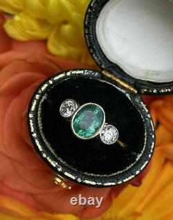 Vintage 1.10 Ct Emerald & Diamond Women's Engagement Ring 14K Yellow Gold Plated