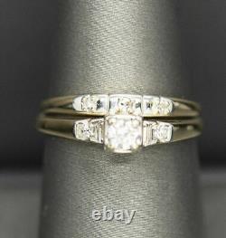 Vintage 1.20ctw Diamond Engagement Ring & Wedding Band Set 14k Yellow Gold Over