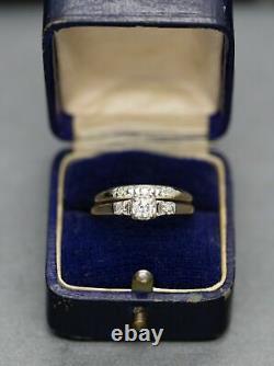Vintage 1.20ctw Diamond Engagement Ring & Wedding Band Set 14k Yellow Gold Over