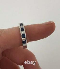 Vintage 14K White Gold Over Blue Sapphire & Diamond Eternity Band Stacking Rings