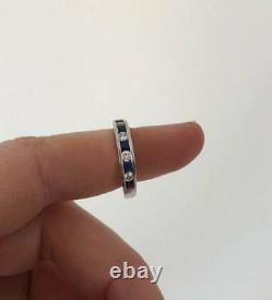 Vintage 14K White Gold Over Blue Sapphire & Diamond Eternity Band Stacking Rings