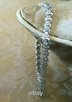 Vintage 14K White Gold Over Round Diamonds Tennis S-link Bracelet 6.5 long 9 Ct