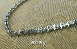 Vintage 14K White Gold Over Round Diamonds Tennis S-link Bracelet 6.5 long 9 Ct