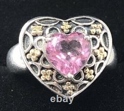 Vintage 14k Gold and Sterling Silver Ring 925 Size 7 Heart Pink topaz