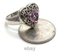 Vintage 14k Gold and Sterling Silver Ring 925 Size 7 Heart Pink topaz