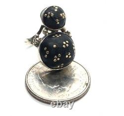 Vintage 14k Gold and Sterling Silver Ring Size 6 Speckled Globes Yellow Black