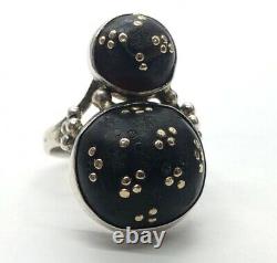 Vintage 14k Gold and Sterling Silver Ring Size 6 Speckled Globes Yellow Black