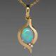 Vintage 14k Yellow Gold Over 1.50ct Pendant 18 Chain Necklace Opal & Diamond