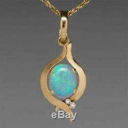 Vintage 14k Yellow Gold Over 1.50Ct Pendant 18 Chain Necklace Opal & Diamond