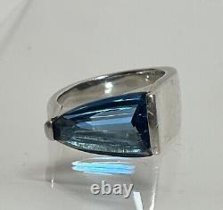 Vintage 18 K Gold 925 Silver Ring Size 7 With Blue Topaz