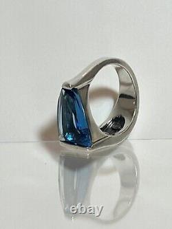 Vintage 18 K Gold 925 Silver Ring Size 7 With Blue Topaz