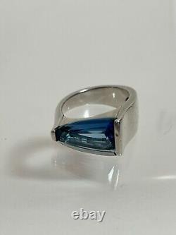 Vintage 18 K Gold 925 Silver Ring Size 7 With Blue Topaz