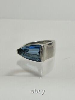 Vintage 18 K Gold 925 Silver Ring Size 7 With Blue Topaz