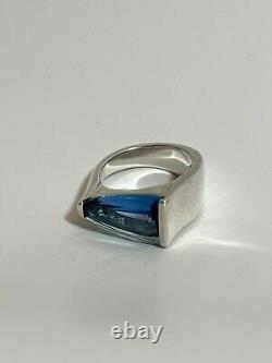 Vintage 18 K Gold 925 Silver Ring Size 7 With Blue Topaz